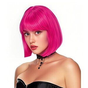 Women's Hot Pink 12 Inch Short Straight Halloween Costume Cosplay Wigs